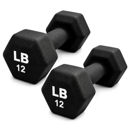 Neoprene Hexagon Dumbbells with Cast Ergo Handle (1 to 15lbs Pack of 1, 2, 4) | Durable Anti-Slip Exercise & Fitness Strength Training Free Weights for Home Gym | Black | For Men & Women - color: Black-12Lb pack of 2