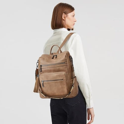 Shrrie Backpack Purse for Women Leather Backpack Fashion Designer Travel Backpack Convertible Shoulder Bag - color: 2-1 Two-tone Camel Brown