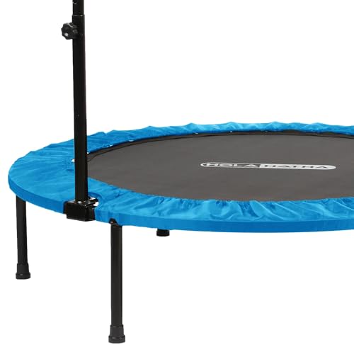 HolaHatha Portable Foldable Mini Trampoline Fitness Rebounder with 5 Level Adjustable Handle, Supports up to 440 Pounds, 48-Inch, Blue