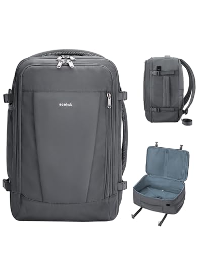 ECOHUB 17'' Travel Backpack, Personal Item Backpack with 13 Pockets, Flight Approved Carry on Backpack with USB Port & Luggage Sleeve, Travel bag for Men & Women, Water Resistant Backpack, Grey - color: Grey, size: 17 inch underseat