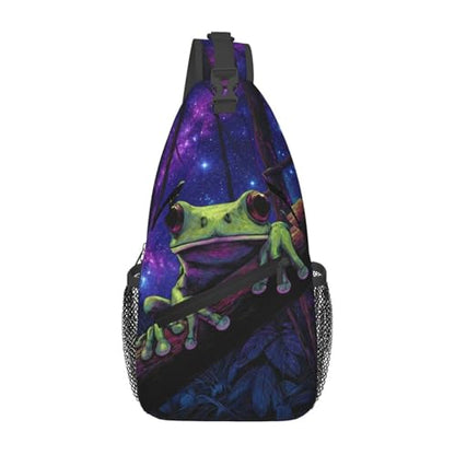 Sling Backpack Unisex Crossbody Chest Bag Shoulder Chest Bag For Women Men Hiking Travel - color: Frog Night Sky