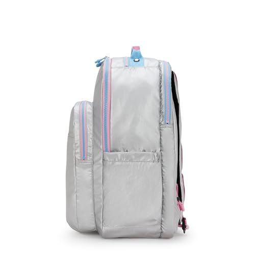 Kipling Women's Seoul Extra Large 17" Laptop Backpack, Durable, Roomy with Padded Shoulder Straps, Built-In Protective Sleeve - color: Chrome Met Pop, size: 13.5''L x 17.75''H x 9''D