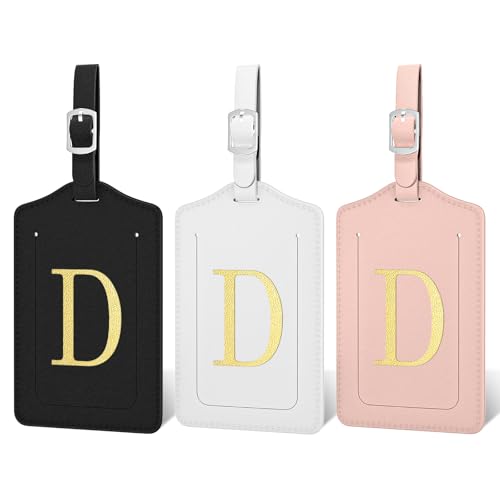 Initial Luggage Tags for Suitcases, 3 Pack TSA Approved Easy to Identify Leather Letter D Travel Tags for Luggage, Travel Essentials Bag Tag Suitcase Identifiers, Cute Hot Stamped Monogram - color: Initial-d