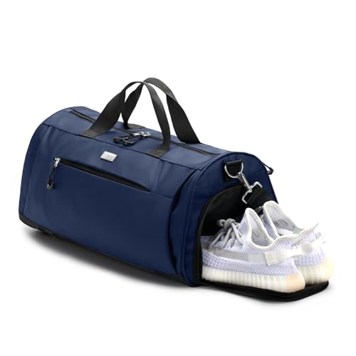 TOPDesign Gym Bag for Women & Men, Unisex Duffel Bag with Shoe Compartment & Wet Pocket for Travel Sports Gym (M Blue) - color: Blue, size: Medium - 20 x 10 x 10″