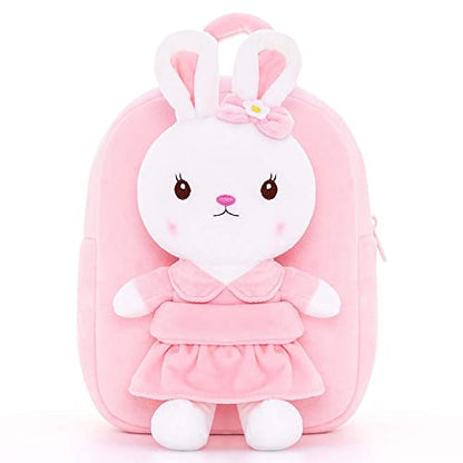 Gloveleya Kids Backpack Toddler Backpacks with Stuffed Bunny Toy Pink 9''… - color: A011 Pink Bunny Toy, size: 9 inches