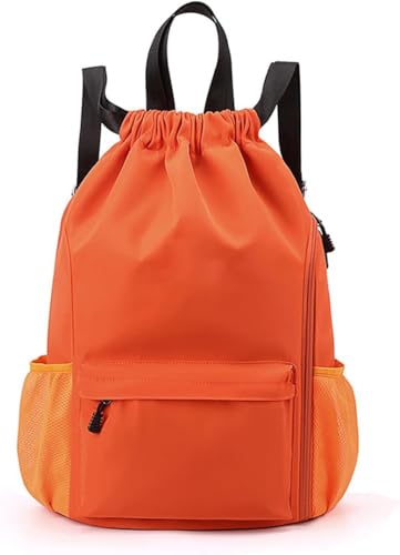 Valleycomfy Waterproof Drawstring Gym Backpack Bag for Men & Women,Sports Gym Bag with Side Pocket Orange - color: A-orange