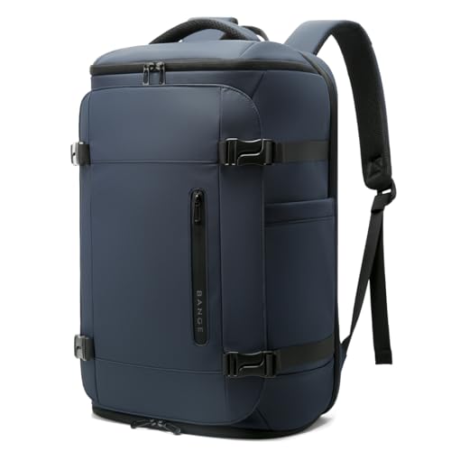BANGE Travel Backpack with Shoe Compartment, 40L Large Capacity Back Pack, Men's Weekender Daypack Fits 17.3 Inch Laptop, Carry On Travel Backpack with Water Bottle Holder for Men and Women - color: Blue