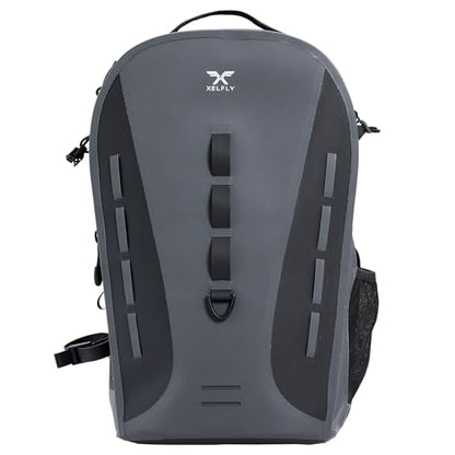 Xelfly Waterproof Fishing Backpack G2 with Rod Holder, Inflatable Air Valve, Padded Waist Straps & Gear Loops - Submersible Zipper, Rugged Top Handle, Adjustable Attachments (Gray) - color: Gray, size: G2 Backpack