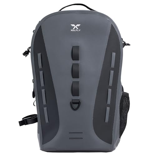 Xelfly Waterproof Fishing Backpack G2 with Rod Holder, Inflatable Air Valve, Padded Waist Straps & Gear Loops - Submersible Zipper, Rugged Top Handle, Adjustable Attachments (Gray) - color: Gray, size: G2 Backpack