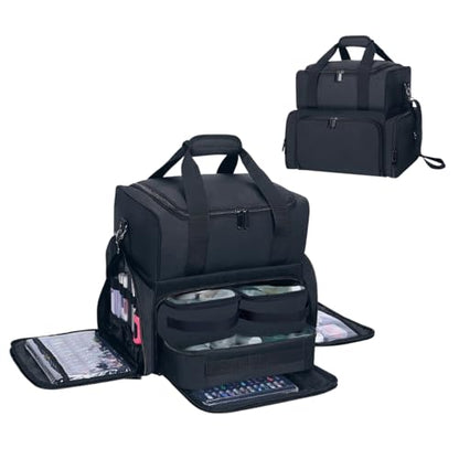 Large Makeup Cosmetic Bag with 3 Removable Case and 2 Removable Dividers Double Layer Travel Storage Organizer, Makeup Brushes Storage Section Black - color: Black