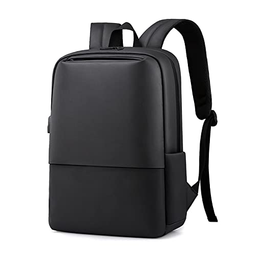Modern Minimalist Laptop Backpack, Black, Water-Resistant, Business Travel Daypack with USB Charging Port, Slim Design-School,Office