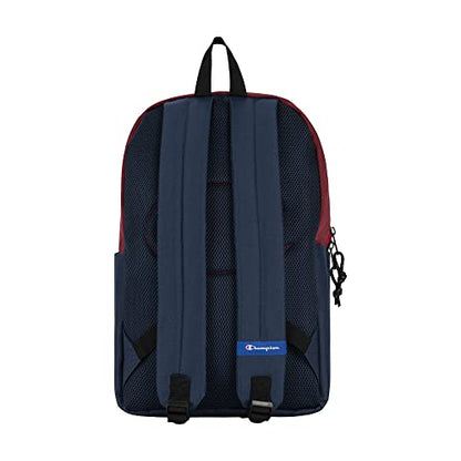 Champion Manuscript Backpack with Padded Adjustable Straps, Water Bottle Pocket for Work, Travel, Daily Use - color: Cranberry/Navy