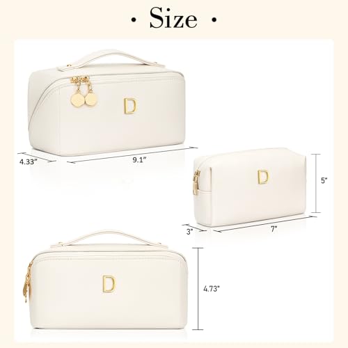 Initial Makeup Bag Personalized Gift for Women Teen Girls - color: Beige, style: D