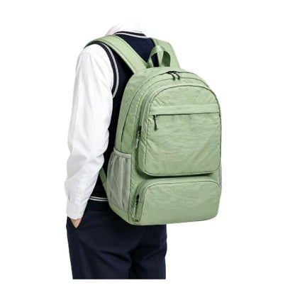 BJLFS Green Cute School Backpack with Laptop Compartment Small Travel Laptop Backpack for Women Men Waterproof College Backpack Simple School Bag for Teens Girls Boys - color: A1-green