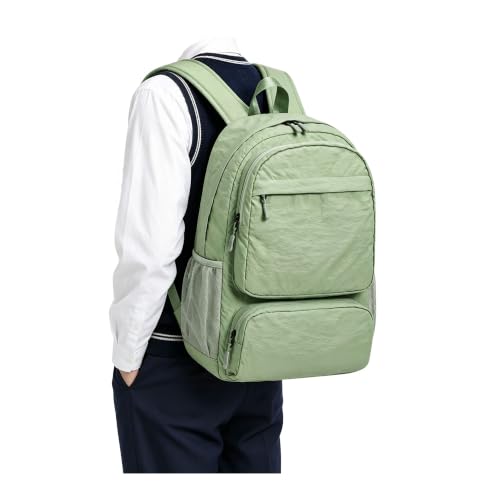 BJLFS Green Cute School Backpack with Laptop Compartment Small Travel Laptop Backpack for Women Men Waterproof College Backpack Simple School Bag for Teens Girls Boys - color: A1-green