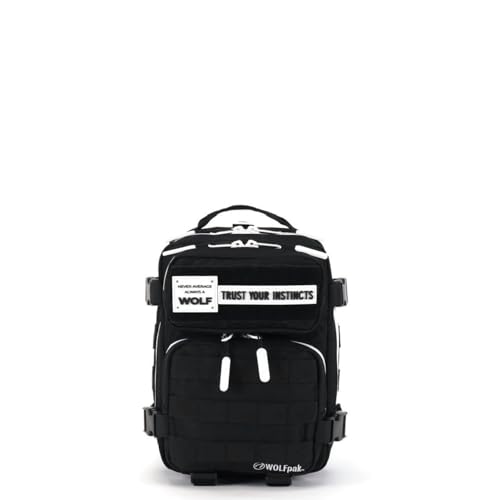 WOLFpak 9L Mini Tactical Backpack for Men & Women | Compact Everyday Carry Bag for Gym, School, Travel | Durable, Water-Resistant Daypack w/Molle System & Patch Panel (Alpha Black White Accents) - color: Alpha Black White Accents