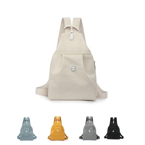 Convertible Mini Backpack for Women – Nylon Chest Bag and Shoulder Daypack with Multiple Pockets, Lightweight & Waterproof (White) - color: White