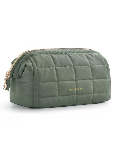 BAGSMART Puffy Padded Travel Makeup Bag, Wide-open Toiletry Bag, Olive Green - color: 15-Olive Green