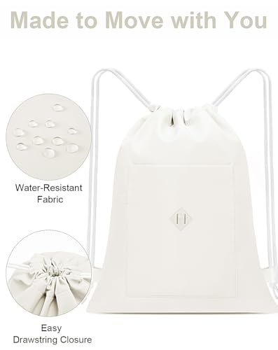 BAVELOE Drawstring Backpack Sports Gym Sackpack with Pockets Water Resistant Cinch String Bag for Women Men（Beige） - color: Beige