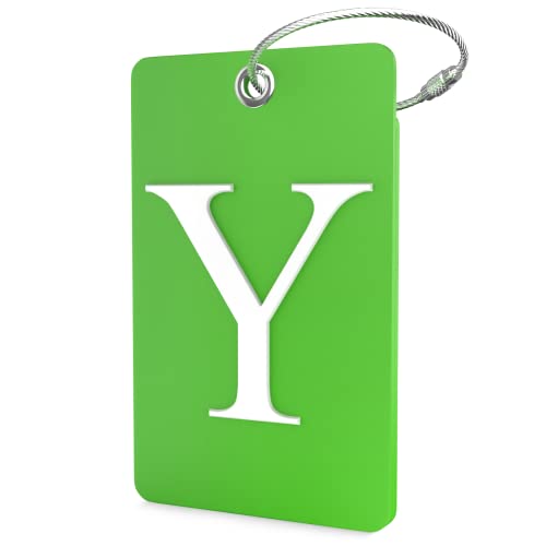 Shacke Luggage Tag Initial Fully Bendable Tag w/Stainless Steel Loop (Letter Y) - color: Green, size: Letter Y
