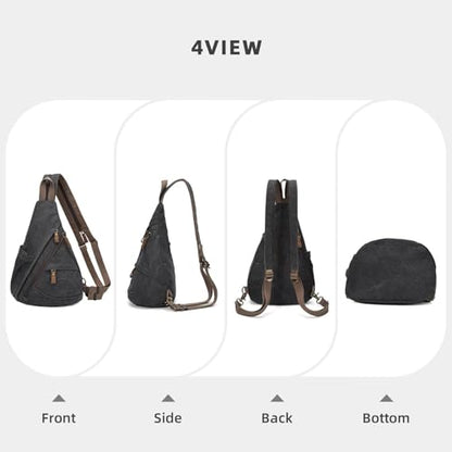 KouLi Buir Canvas Sling Bag - Small Crossbody Backpack Shoulder Casual Daypack Rucksack for Men Women - color: Black