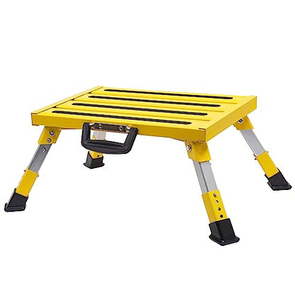 Homeon Wheels RV Steps Portable Foldable RV Steps Anti-Slip Surface with Handles Aluminum Folding Safety Platform Adjustable Height Heavy Duty for Camping Travel Trailer Truck - color: Yellow