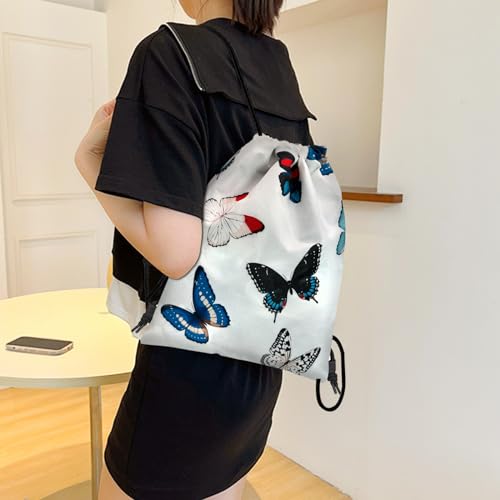 Drawstring Backpack Draw String Bag Sports Gym Bags Waterproof Cute Aesthetic Sackpack for Unisex Women Sports Beach Travel(13"×17")-Butterfly - color: Z1-butterfly