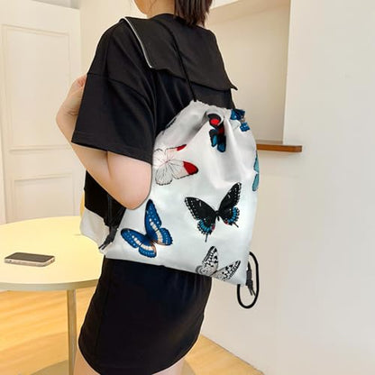 Drawstring Backpack Draw String Bag Sports Gym Bags Waterproof Cute Aesthetic Sackpack for Unisex Women Sports Beach Travel(13"×17")-Butterfly - color: Z1-butterfly