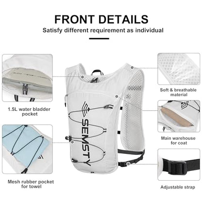 Running Hydration Vest 5L,Running Vest Pack with 1.5L Water Bladder,Lightweight Water Backpack for Hiking Running Cycling - color: White