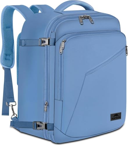 MATEIN Big Backpack for Travel, Carry on Backpack for Airlines with Hide Away Shoulder Straps, Large Hiking Daypack with 2 Handles, Gifts for Traveler Women, Light Blue - color: Light Blue, size: XX-Large