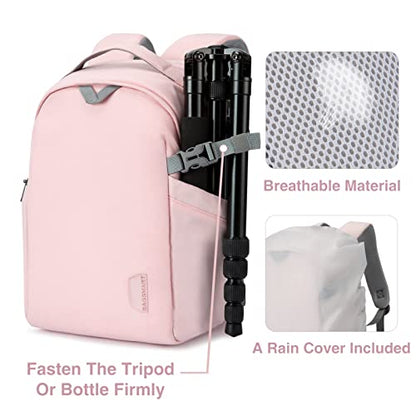 BAGSMART Camera Bag, Camera Backpack, DSLR SLR Camera Case Fits 13.3 Inch Laptop, Waterproof Photography Backpacks with Rain Cover Tripod Holder for Women Men, Pink - color: Pink, size: Small