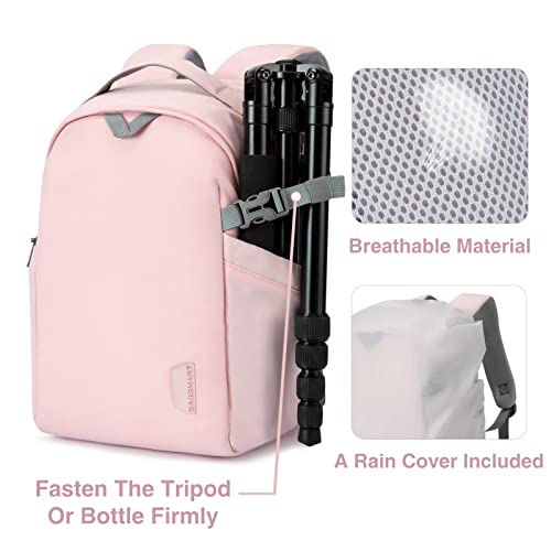 BAGSMART Camera Bag, Camera Backpack, DSLR SLR Camera Case Fits 13.3 Inch Laptop, Waterproof Photography Backpacks with Rain Cover Tripod Holder for Women Men, Pink - color: Pink, size: Small