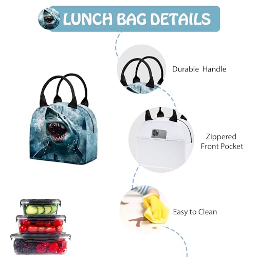 Shark 3PCS Backpack Set for Teens Elementary Middle High School, 17 Inch Lightweight Classic Bookpack 3 in 1 Set for Girls Boys, Kids Back to School Backpack with Lunch Box Pencil Case - color: Shark