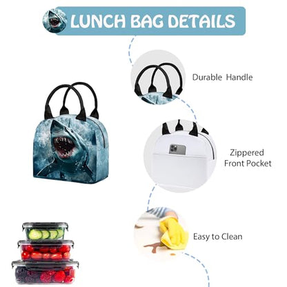 Shark 3PCS Backpack Set for Teens Elementary Middle High School, 17 Inch Lightweight Classic Bookpack 3 in 1 Set for Girls Boys, Kids Back to School Backpack with Lunch Box Pencil Case - color: Shark