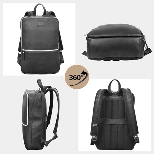LEATHER VILLAGE Leather Laptop Backpack for Men with Trolley Strap 16L Slim - color: Black