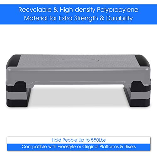 Casart Aerobic Exercise Step Platform 35 Inch W/Non-Slip Surface Adjustable Height 6" - 8" - 10" Exercise Step Platform Trainer Stepper