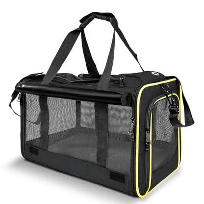 GAPZER Cat Carriers for Large Cats 20 lbs+ Soft Pet Carrier for Small Dog/Durable 2 Kitty Travel Bag/Medium Big Cats Puppy 15 Pounds/Softside Cat Carrier Large - color: Black-Yellow