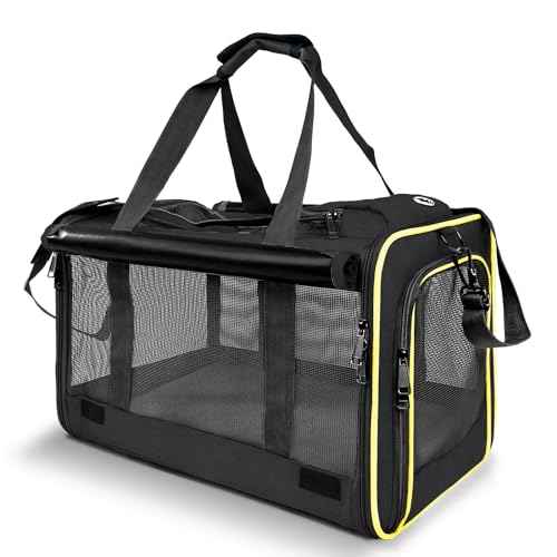 GAPZER Cat Carriers for Large Cats 20 lbs+ Soft Pet Carrier for Small Dog/Durable 2 Kitty Travel Bag/Medium Big Cats Puppy 15 Pounds/Softside Cat Carrier Large - color: Black-Yellow