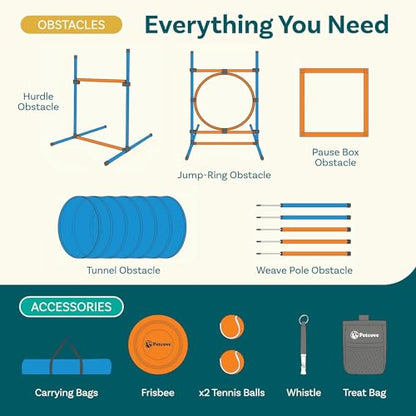PetCove Dog Agility Course Backyard Set, Dog Agility Equipment, Dog Obstacle Course Backyard, Agility Training Equipment for Dogs, Dog Agility Tunnel