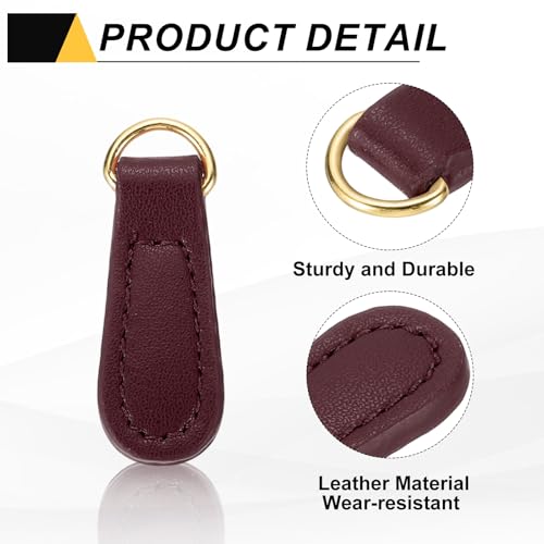 uxcell 6pcs Zipper Pull, 1.57 Inch Leather Zip Puller Zipper Replacement Repair Kit Head Handle for Luggage Clothing Jackets Backpacks Boots, Wine Red - color: Wine Red