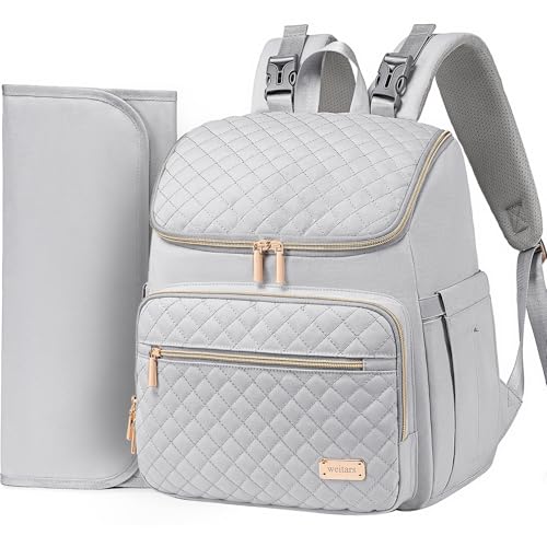 Weitars Diaper Bag Backpack Large Baby Diaper Bag with Changing Pad Travel Diaper Backpack,Baby Bag for Boys Girls,Stroller Straps,5 Insulated Pockets (Gray) - color: Gray