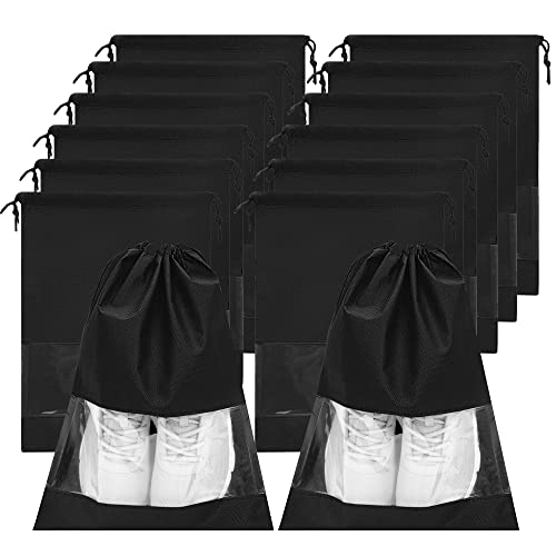 YAMIU 12PCS Shoe Bags for Travel - Large Dustproof Drawstring Shoes Pouch Packing Organizers for Men & Women, Black - style: 12 Pack - Black