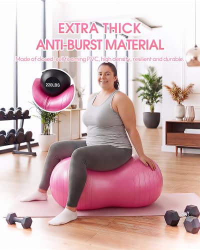 Premium Peanut Ball - 100x50cm Anti-Burst Exercise Ball for Physical Therapy, Pregnancy Labor & Home Fitness Sensory| Non-Slip Design | Quick-Inflate Pump Included - color: pink