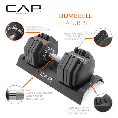 CAP ADJUSTABELL Adjustable Dumbbell Weights - Singles & Pairs | 12.5 lb, 25 lb & 55 lb | Multiple Handle Options - size: 55 lb - Chrome Handle, style: Single
