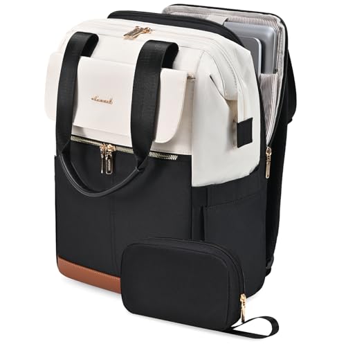 LOVEVOOK 17.3 Inch Laptop Backpack for Women, Large Capacity Travel Backpack with Organizer Bag, Waterproof Carry on Backpack Work Bag with USB Port, Teacher Nurse Backpack Purse, 2PCS - color: Beige - Black, size: 17.3" - 2pcs-Upgrade