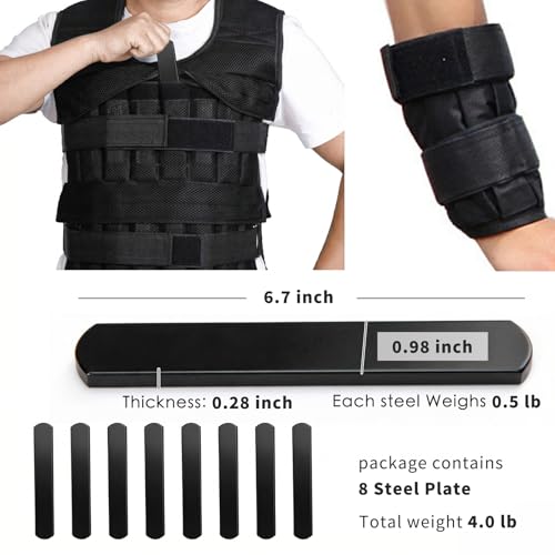 Mavee Fractional Weight Vest Plates, Rustproof Solid Steel Inserts for Rucking, Tactical Carrier & Strength Training - color: Black (E-Coated), size: 6.7 Inch (8 Pack / 4.0 Lbs)