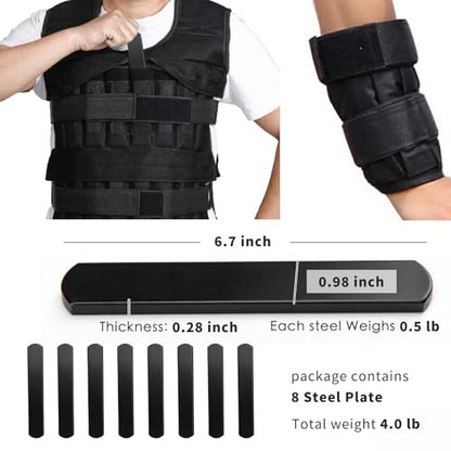 Mavee Fractional Weight Vest Plates, Rustproof Solid Steel Inserts for Rucking, Tactical Carrier & Strength Training - color: Black (E-Coated), size: 6.7 Inch (8 Pack / 4.0 Lbs)