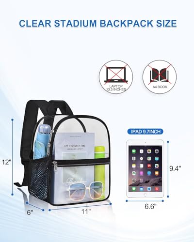 Clear Backpack for Stadium Events, 12x12x6 Small Clear Plastic Bag with Reinforced Straps for Game Security Festival Concert - color: Black