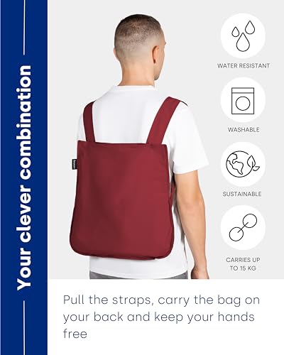 Notabag Original 2 in 1 Backpack and Bag – waterproof – reusable grocery bags – clever design for more flexibility - color: Wine Red