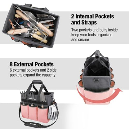 WORKPRO Garden Tool Bag, 10 Pockets and Shoulder Strap, Pink - color: Pink